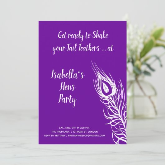 Schud je Tail Feathers Hens Party (violet) Kaart (Staand voorkant)