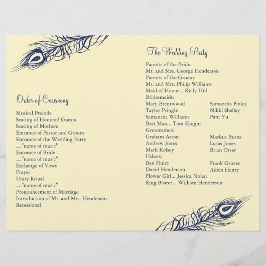 Schud je Til Feathers Wedding Programme (Achterkant)