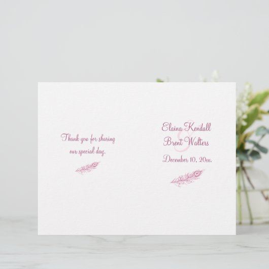 Schud je Til Feathers Wedding Programme (Staand voorkant)