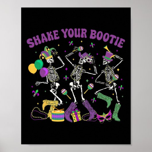 Schud uw Bootie Skelet Mardi Gras Cowboy Boot Poster (Voorkant)
