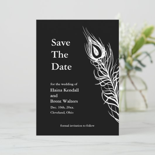 Schud uw staartveren sparen de Datum (zwart) Save The Date (Staand voorkant)