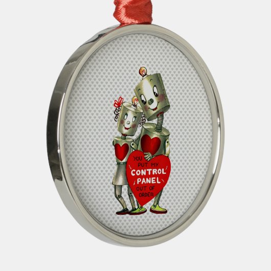 Schudbare robots met rode harten metalen ornament (Rechts)