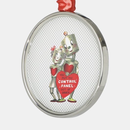 Schudbare  robots met rode harten metalen ornament (Links)