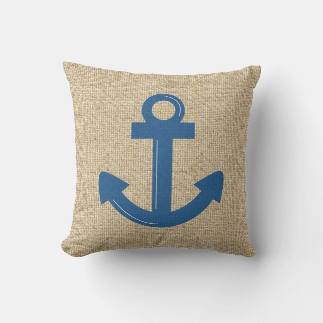 Schudblauw bootankerankschip decoratieve kussen (Voorkant)
