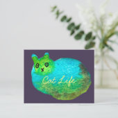 Schudblauw vet kattenkunst illustratie briefkaart (Staand voorkant)