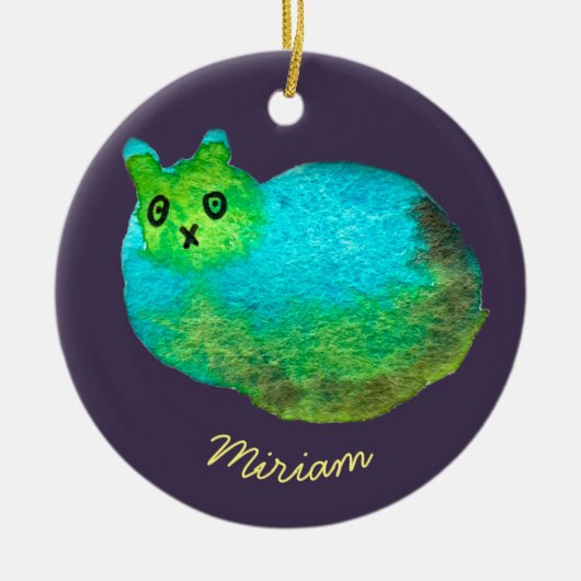 Schudblauw vet kattenkunst illustratie keramisch ornament (Voorkant)