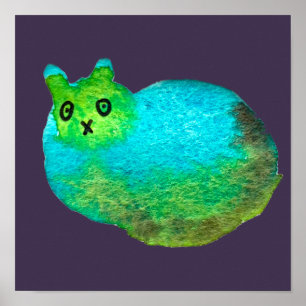 Schudblauw vet kattenkunst illustratie poster