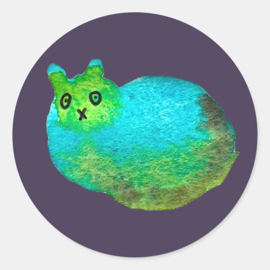 Schudblauw vet kattenkunst illustratie ronde sticker (Voorkant)