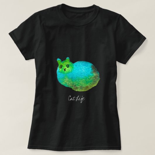 Schudblauw vet kattenkunst illustratie t-shirt (Design voorkant)