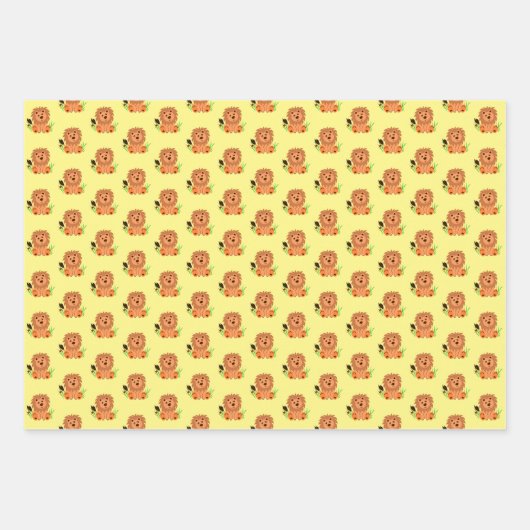 Schudde leeuw in het gras met kinder ladybug inpakpapier vel (Voorkant)