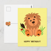 Schudde leeuw in het gras met ladybug briefkaart (Voorkant / Achterkant)