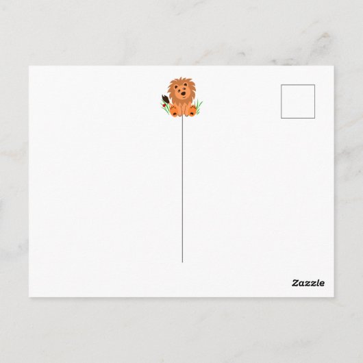 Schudde leeuw in het gras met ladybug briefkaart (Achterkant)