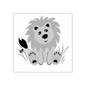 Schudde leeuw in het gras met ladybug rubberstempel (Afrduk)