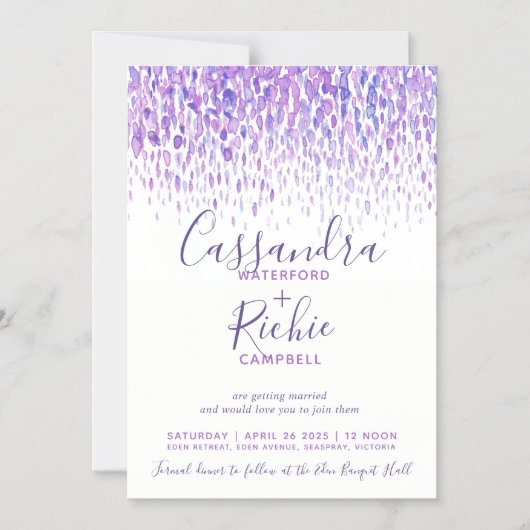 Schudde paarse kunstbruiloft met cascade magnetische uitnodiging (Voorkant)