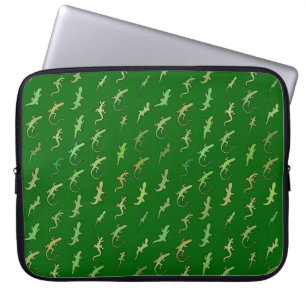 Schudden en geckos op pijngroen laptop sleeve