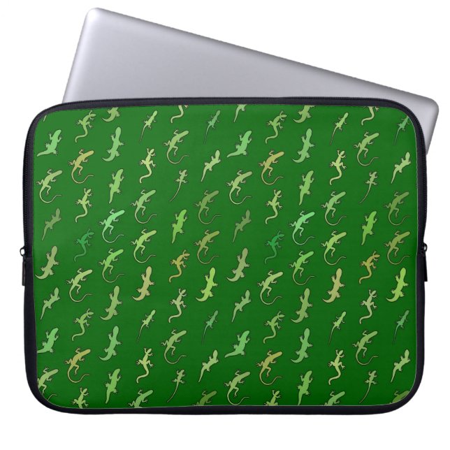 Schudden en geckos op pijngroen laptop sleeve (Voorkant)
