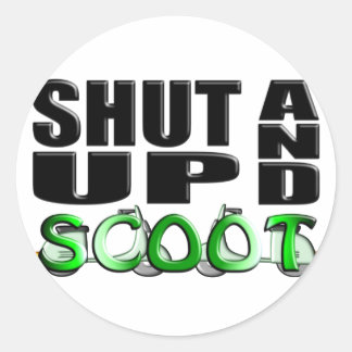 SCHUDDEN EN SCOOT RONDE STICKER