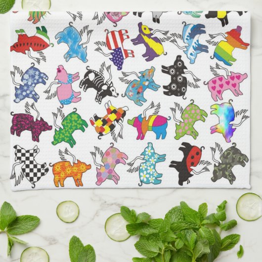 Schuddoeken voor vliegende varkens theedoek (Gevouwen)