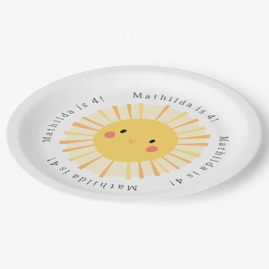 Schudgeel zonnescherm verjaardagsfeest p papieren bordje (Gekanteld)