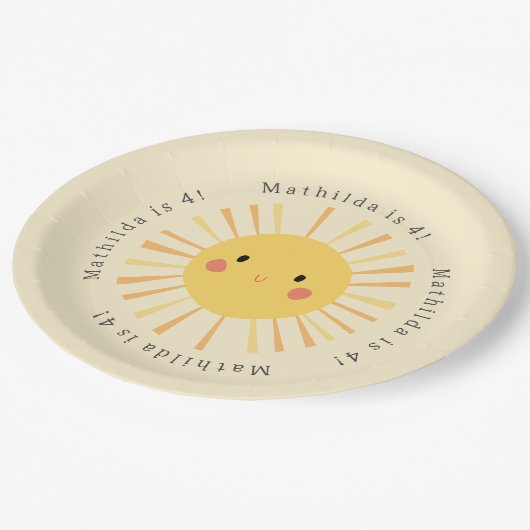 Schudgeel zonnescherm verjaardagsfeest papieren bordje (Gekanteld)