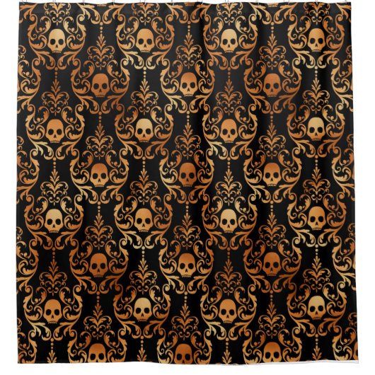 Schudgordijn met zwarte en Oranje schedel Douchegordijn (Voorkant)