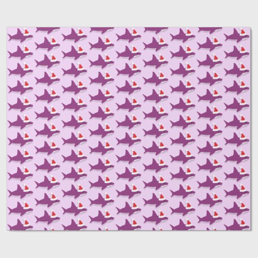 Schudhaai in Santa Hat Paarse feestdag kerstmis Cadeaupapier (Vlak)