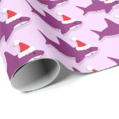 Schudhaai in Santa Hat Paarse feestdag kerstmis Cadeaupapier (Rol Hoek)