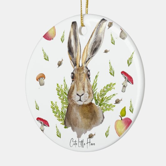 Schudhazen met een achtergrond van appels en padde keramisch ornament (Links)