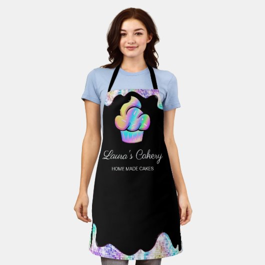 Schudkaak gebakken brood, holografische schijven,  schort (Gedragen)