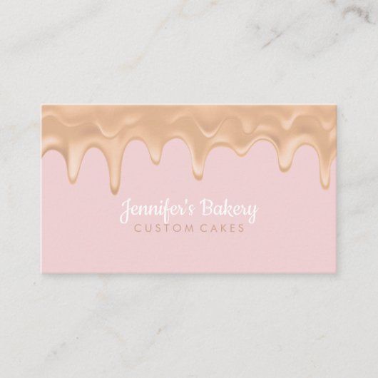 Schudkaf met crème-karameldruppel visitekaartje (Voorkant)