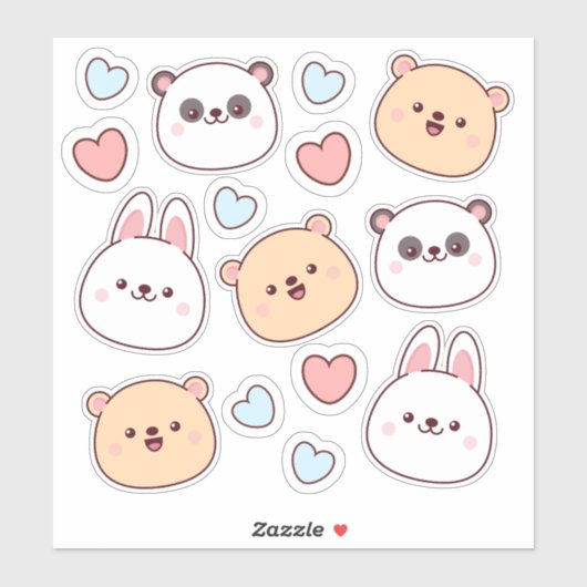 Schudkawaii en harten sticker (Vel)