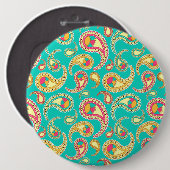Schudkleurig  paisleypatroon ronde button 6,0 cm (Voorkant /achterkant)