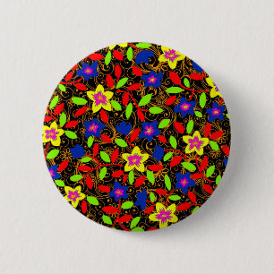 Schudkleurig zwart mooi florvormig patroon ronde button 5,7 cm