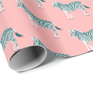 Schudkleurige zebra's dierlijk afdrukpatroon roze cadeaupapier