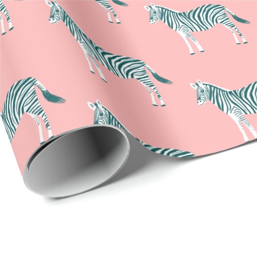 Schudkleurige zebra's dierlijk afdrukpatroon roze cadeaupapier (Rol Hoek)