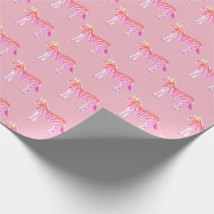 Schudkleurige zebra's dierlijk afdrukpatroon roze cadeaupapier