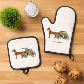 Schudpaard en koninklijke tekening ovenwant & pannenlap set (Top down)