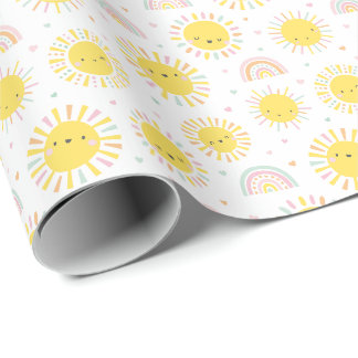 Schudpastelzonneschijn, regenbogen en harten cadeaupapier