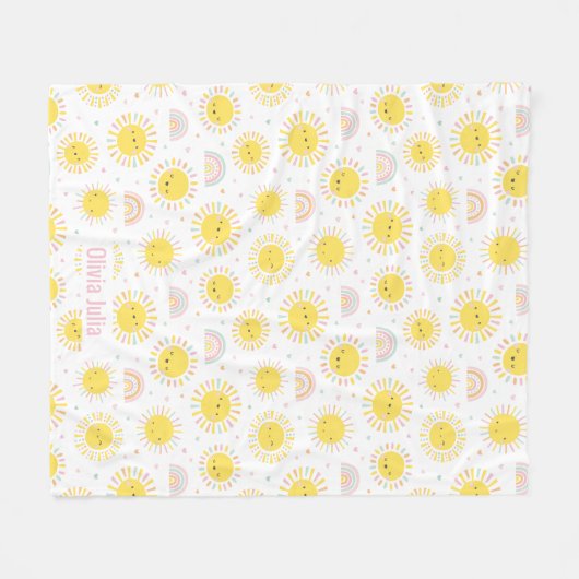 Schudpastelzonneschijn, regenbogen en harten fleece deken (Voorkant (Horizontaal))