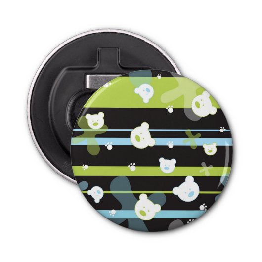 Schudpatroon met kleine beren button flesopener (Voorkant)