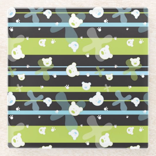 Schudpatroon met kleine beren glazen onderzetter (Voorkant)