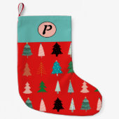 Schudpatroon monogrammen rode kleurrijke bomen bla kleine kerstsok (Voorkant)
