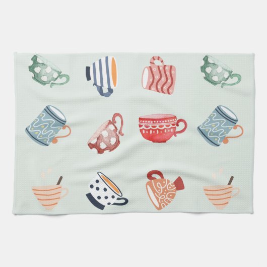 Schudpatroon van kleurrijke mokken blauwe stippen  theedoek (Horizontaal)