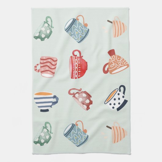 Schudpatroon van kleurrijke mokken blauwe stippen  theedoek (Verticaal)