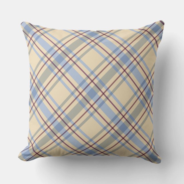 Schudpatroon van tartan-blauw en beige modern kussen (Voorkant)