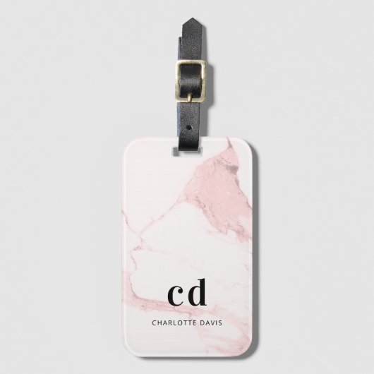 Schudroze monogram naam minimalistisch bagagelabel (Voorkant (verticaal))