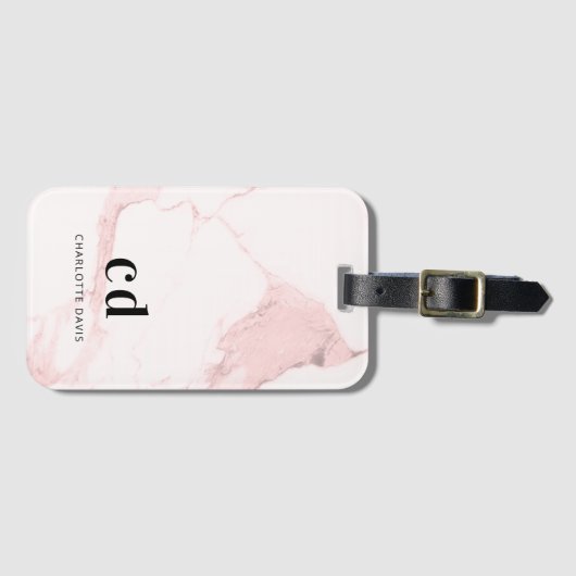 Schudroze monogram naam minimalistisch bagagelabel (Voorkant (horizontaal))