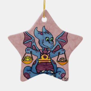 Schudster met sierlijke baby draak keramisch ornament
