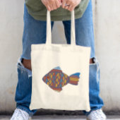 Schudvis-illustratie in natuurlijke aardkleuren tote bag