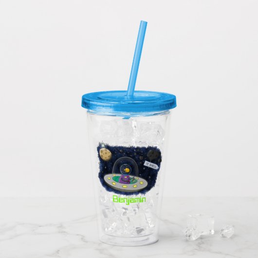 Schudvis uit de cartoon van de ruimte acryl drinkbeker (Achterkant ijs)
